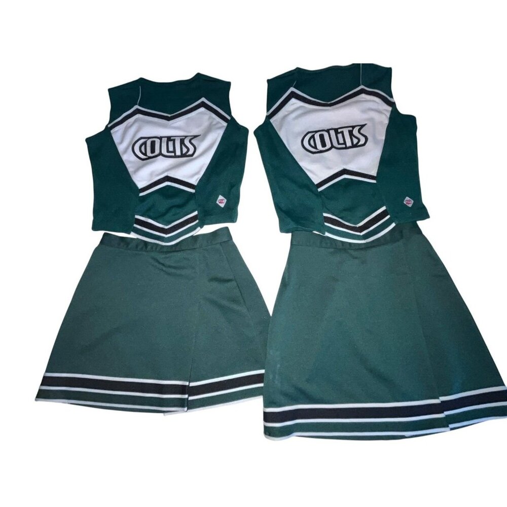 Twin 2 Cheerleader Uniform Outfits Costume COLTS 34 Tops 26 Skirt Green Black